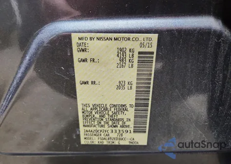 2015 Nissan Leaf S z USA, uszkodzony, nr VIN 1N4AZ0CP2FC333591